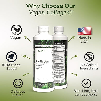 Liquid Collagen for Women - Vegan Collagen Liposomal Supplement - Ultra Absorption, Plant Based with Bamboo Extract, Vitamin C, Amino Acids - Skin, Hair, Nail, Joint Support - Maple Mocha 30 Servings