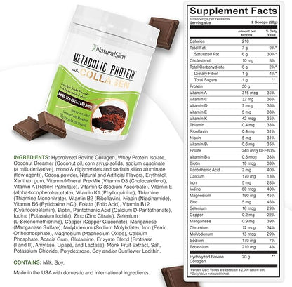 Metabolic Protein Powder with Collagen, Chocolate whey protein powder shake, Hydrolyzed Collagen with L-Glutamine for Digestion, Skin, Joints & Muscle, Low Carb Meal Replacement, 17.06 oz