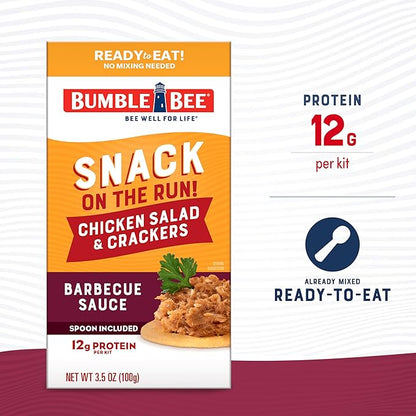 Bumble Bee Snack On The Run! Protein Snack Pack - BBQ Chicken Salad with Crackers - 12g Protein per Box - Ready to Eat Easy-Open Canned Chicken Salad (Pack of 12)