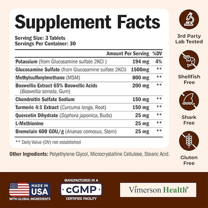 Glucosamine Chondroitin MSM – Joint Support Supplement for Women and Men with Glucosamine Sulfate 1500 mg, Chondroitin and MSM – for Cartilage, Joint Health and Flexibility – 90 Tablets