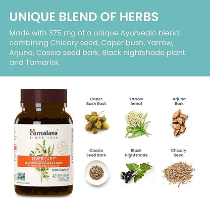 Himalaya LiverCare – Herbal Liver Support with Capers, Chicory, Arjuna & Yarrow – Promotes Detox, Bile Production & Waste Elimination – Vegan, Non-GMO, Gluten-Free 375 mg, 90 Capsules (45 Day Supply)