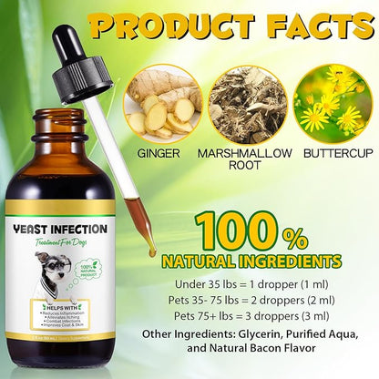 Yeast Infection Treatment for Dogs 60ml, Dog Ear Infection Treatment Supports Dog Itch Relief, Dog Herbal Supplement, Helps to Support Itch Relief