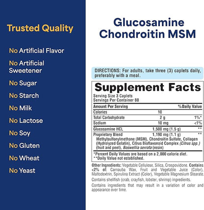 Puritan's Pride Glucosamine Chondroitin MSM Dietary Supplement for Joint Health, 240 Coated Tablets(Packaging may vary)