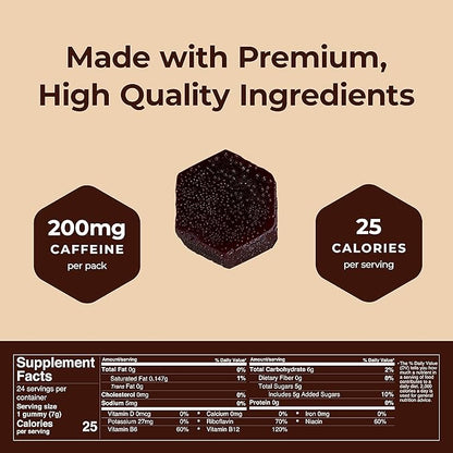 SGC Highest Concentration 100mg Caffeine per Gummy, 2 Gummies per Pack, 12-Pack Mocca Shots Dutch Chocolate Plant-Based Instant Energy with Herbal nootropics