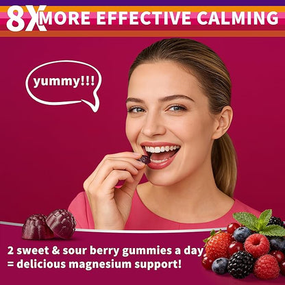2 Packs-Magnesium Complex Gummies for Women Men，16 in 1 Calm Magnesium Gummy with Glycinate Citrate Malate Taurate - Ashwagandha, L-Theanine, D3&Zinc for Relaxation, Sleep, Muscle&Heart Support, Berry