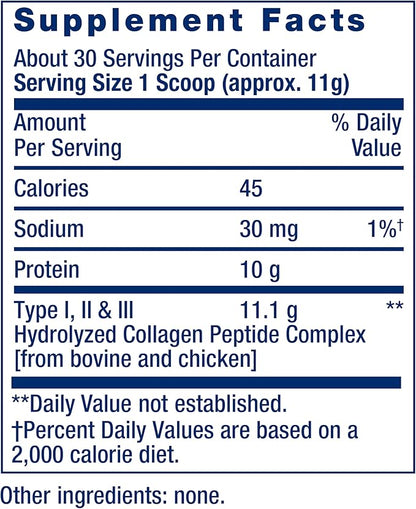 Life Extension Collagen Peptides for Skin & Joints, Collagen Types I, II & III in an Easy-Mix Powder, Gluten Free, Non-GMO, net Weight 343 Grams