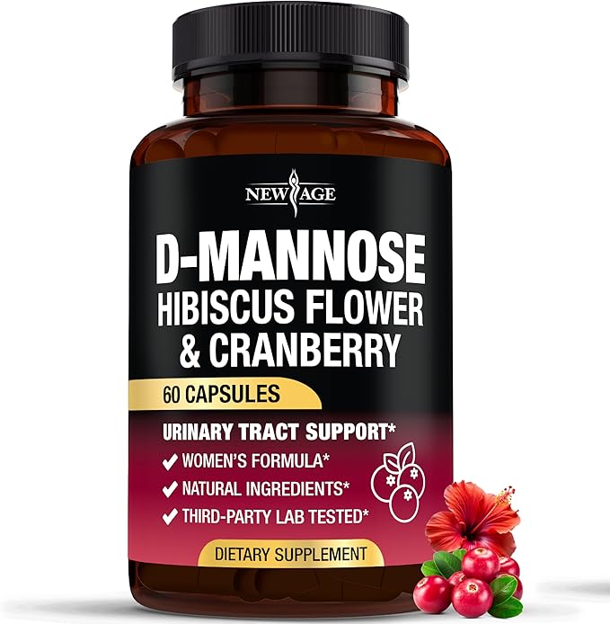 NEW AGE D-Mannose with Cranberry & Hibiscus - High Strength for Urinary Tract Health - Supplement for Women - Bladder, Liver & Microflora Support - Made in USA - Vegan, 60 Capsules