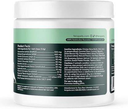Fera Pets Hip & Joint Supplement for Dogs with Glucosamine, MSM, Chondroitin, & Green Lipped Mussel - Supports Healthy Joints and Weight Management - 30 Soft Chews