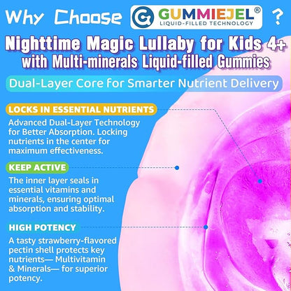 Kids 4+ Magnesium + Saffron Sleep Gummies, Relax Happy Filled Gummy, Bedtime Calcium Zinc, Mineral + Multivitamin Gummies, Melatonin Free | Vitamin D3 K2 | Bone, Only Need 1 Gummy - Sweet Dream Magic