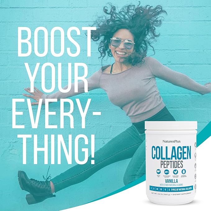 NaturesPlus Collagen Peptides, Vanilla - 0.8 lb Powder - Hair, Skin, Nail & Joint Health, Immune System Support - Non-GMO, Gluten Free - 14 Servings