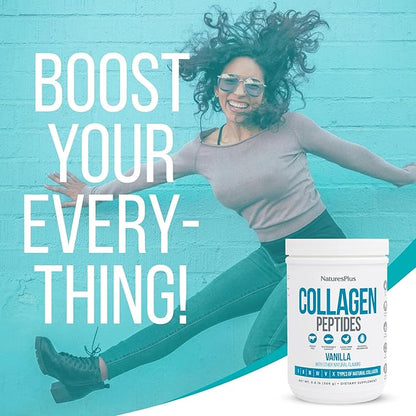 NaturesPlus Collagen Peptides, Vanilla - 0.8 lb Powder - Hair, Skin, Nail & Joint Health, Immune System Support - Non-GMO, Gluten Free - 14 Servings