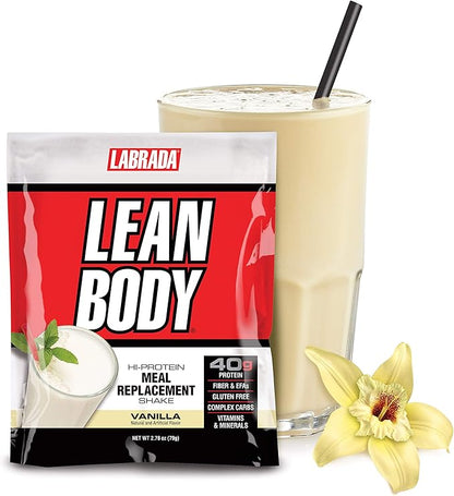 Lean Body All-In-One Vanilla Meal Replacement Shake. 40g Protein, Whey Blend MRP, 8g Healthy Fats & Fibre, 22 Vitamins and Minerals, No artificial colours, Gluten Free, (20 MRP Packets)