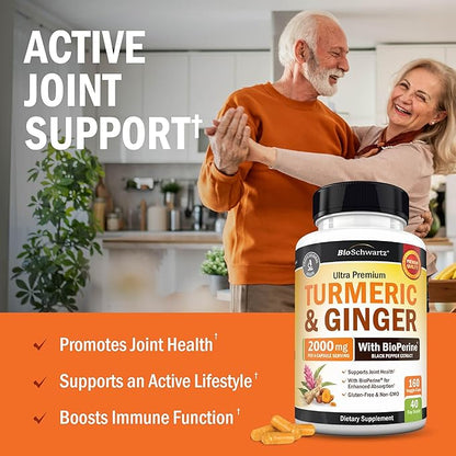 Turmeric and Ginger Supplement with BioPerine - Turmeric Curcumin with Black Pepper & Organic Ginger for Enhanced Absorption for Digestion Knee & Joint Support - Vegan & Non-GMO (40 Servings)