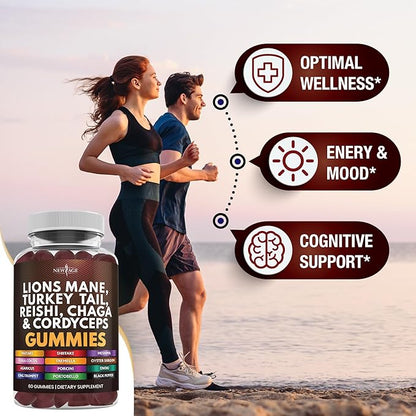 NEW AGE Mushroom Lion's Mane Supplement Gummies - Comprehensive Mushroom Supplement with Reishi, Cordyceps - 180 Count
