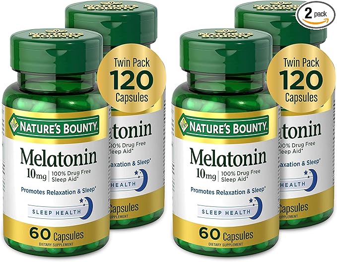Nature's Bounty Melatonin, Promotes Relaxation and Sleep Health, 10mg, Capsules, 60 Ct (Pack of 4)