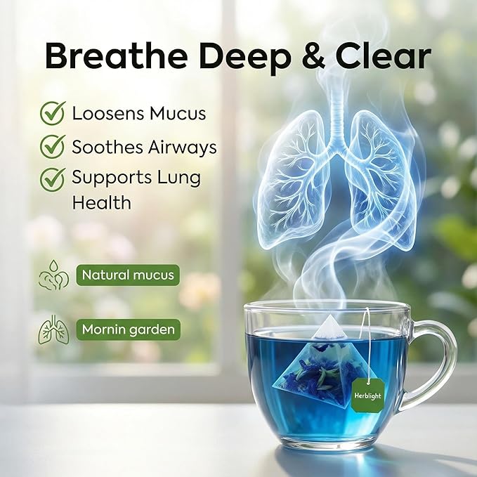 Herblight Mullein Leaf Tea with Monk Fruit, Spearmint & Butterfly Pea - Herbal Respiratory Support & Breath Refresh - Naturally Sweet Mullein Tea for Lungs - Caffeine-Free Whole Leaf Blend (25 Count)