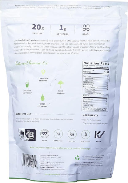 Sprout Living Organic Pea Protein Powder, Unflavored, 20 Grams of Plant Based Organic Protein Powder Without Artificial Sweeteners, Non Dairy, Non-GMO, Vegan, Gluten Free (1 Pound, 19 Servings)