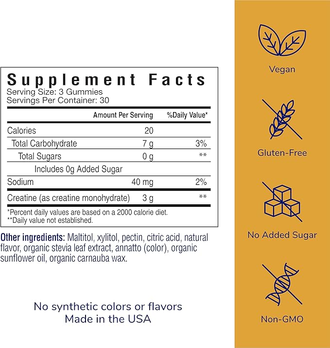 her own Creatine Gummies for Women – 3g Creatine Monohydrate per Serving – Energy, Endurance & Glute Support – Sugar Free, Vegan, Gluten Free, Non-GMO – Tangerine Flavor, 90 Gummies