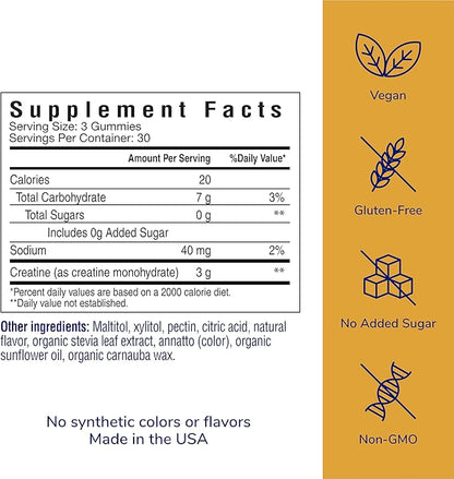her own Creatine Gummies for Women – 3g Creatine Monohydrate per Serving – Energy, Endurance & Glute Support – Sugar Free, Vegan, Gluten Free, Non-GMO – Tangerine Flavor, 90 Gummies