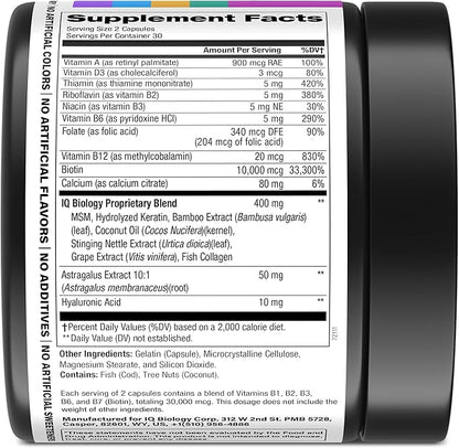 Biotin for Hair Growth Women & Men with Keratin, Collagen Complex 30000 mcg – Capsules for Hair Loss & Stronger Thickness – Skin & Nails Vitamins, Biotin 10000mcg and Collagen Supplements - 60 Pills