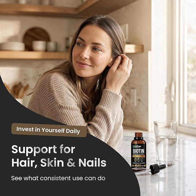 Liquid Biotin & Collagen Drops with Aloe Vera – Unique Formula 60,000 mcg - Vitamins for Hair Growth support, Strong Nails & Radiant Skin – Liquid Collagen Supplement for Women & Men – 2 fl oz