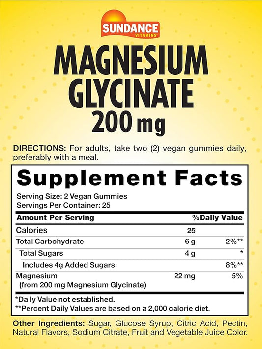 Sundance Magnesium Glycinate Gummies | 200mg | 50 Count | Grape Flavor | Vegan, Non-GMO, and Gluten Free Supplement