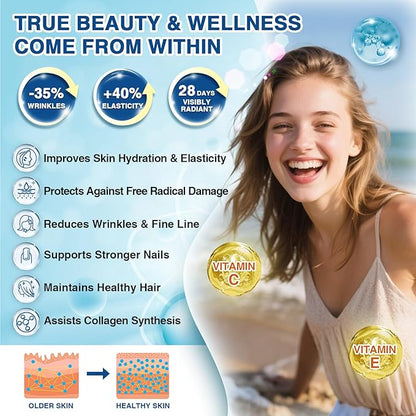 NATURE TARGET Marine Collagen Powder for Women - Multi Collagen Peptides with Hyaluronic Acid & Vitamin C for Hair, Skin, Nails & Joints - Wild-Caught Fish & Grass-Fed Bovine, 50 Servings