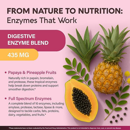 Digestive Enzymes for Women - Multi Digestive Enzymes | Papaya | Bromelain | Probiotic & Prebiotics - Gut & Digestion Support, Bloating Relief - Vegan, Lab Tested - Made in USA - 90 Capsules, One/Day