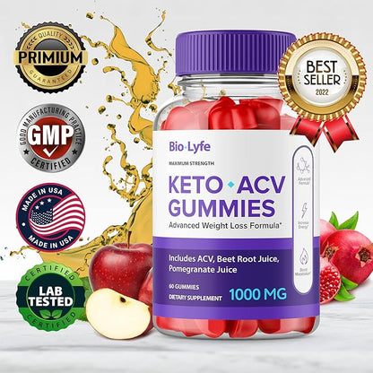 Biolyfe Keto + Gummies,BiolyfeKeto ACV Keto Supplement Gummies - Maximum Strength, Keto+ ACV Gummys, All Natural Support Formula Keto+ACV Advanced Formula, Biolyfe Keto Gummy Reviews (3 Pack)