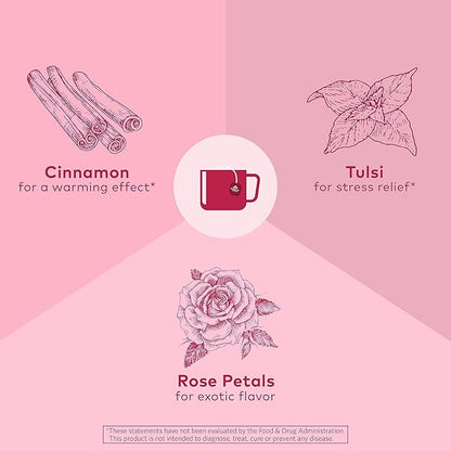 ORGANIC INDIA Tulsi Cinnamon Rose Tea Bags - Tulsi Rose, Cinnamon with Holy Basil, Chamomile, Stevia, USDA Certified Organic Caffeine Free Herbal Tea - 18 Infusion Bags, 2 Pack