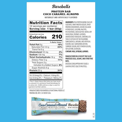Barebells Protein Bars Coconut Caramel Almond - 12 Count, 20g High Protein Treats - Chocolate Nutrition Bar with 1g Total Sugars - On-The-Go Breakfast or Post-Workout Snack
