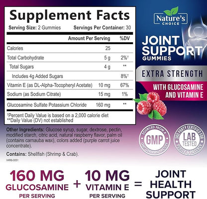 Joint Support Gummies - Extra Strength Glucosamine Gummy Supplement with Vitamin E - Natural Cartilage Joint Health & Flexibility Support, Best Support Glucosamine Chew for Men & Women - 60 Gummies