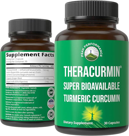 Theracurmin Up to 42X Greater Absorption vs Standard Curcumin - High Bioavailable Turmeric Curcumin Capsule Supplement - Clinically Studied, Supports Muscle Recovery, Joints, Mobility for Women, Men