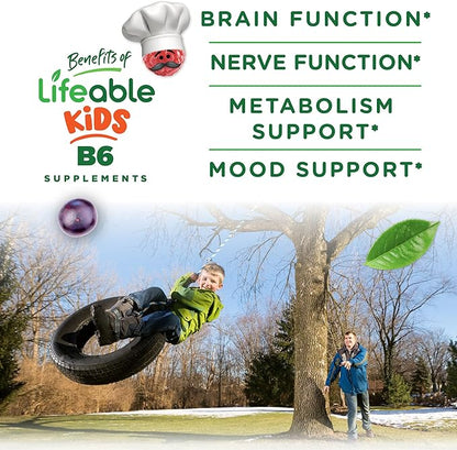 Lifeable Vitamin B6 Gummies for Kids | Great Tasting B6 Vitamins 50mg | Vegan Non-GMO Gluten Free | for Nerve Function Support | 60 Gummies