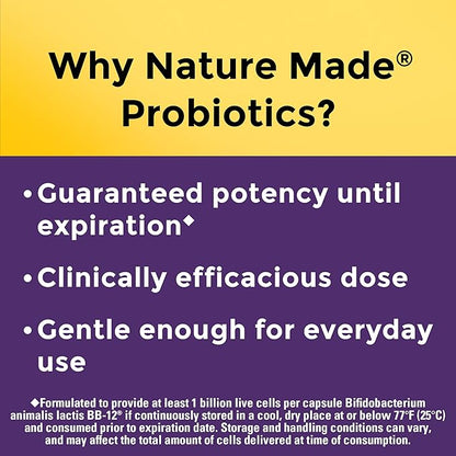 Nature Made Probiotics for Women and Men, Probiotic Capsules 1 Billion CFU from Live Cultures for Immune & Digestive Support, 30 Capsules, 30 Day Supply,(Pack of 2)