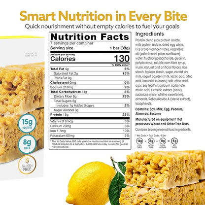 Wonderslim High Fiber Protein Bars, Fluffy Lemon Crisp | 15g Protein, 8g Fiber | Low Sugar, Low Carb | Healthy Indulgence | Satisfying, Supports Energy & On-the-Go Convenience, 7 Pack