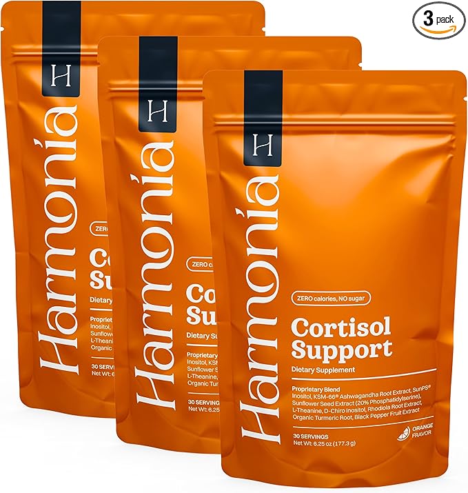Harmonia Cortisol Cocktail | Cortisol Supplements for Women & Men with Ashwagandha, Magnesium & L-Theanine | Drink Harmonia for Stress Relief, Weight Management & Sleep Support (3 Pack x 30 Servings)