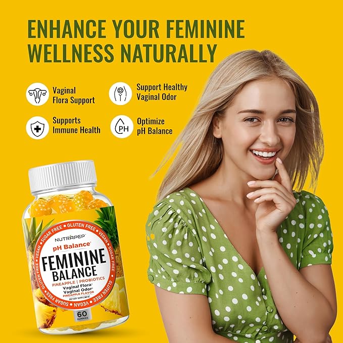 Feminine Balance Probiotics Gummies for Women - Vaginal Health & Women's pH Balance Natural Gummy Supplement with Cranberry Pineapple Powder - Sugar Free Gluten Free Vegan