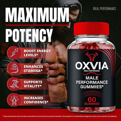 Oxvia Male Performance Gummies, Official Oxvia Supplement Gummies - Maximum Strength Performance, All Natural Support Overall Health & Wellness, Ox Via Advanced Support Gummy Reviews (2 Pack)