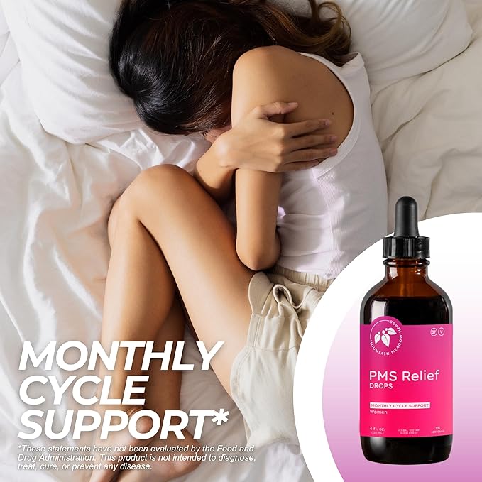 Mountain Meadow Herbs PMS Relief Drops | Liquid Herbal Supplement for Menstrual Period Discomfort | Hormonal Support for PMS Cramps, Mood Swings & Acne with Chaste Tree Berry (Vitex) & Wild Yam 2oz