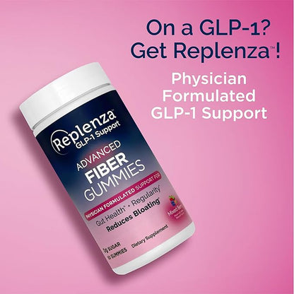 Replenza GLP-1 Support Fiber Gummies – Physician Formulated for Gut Health, Mixed Berry Flavor, 60-Count, for Men & Women, 2 Pack