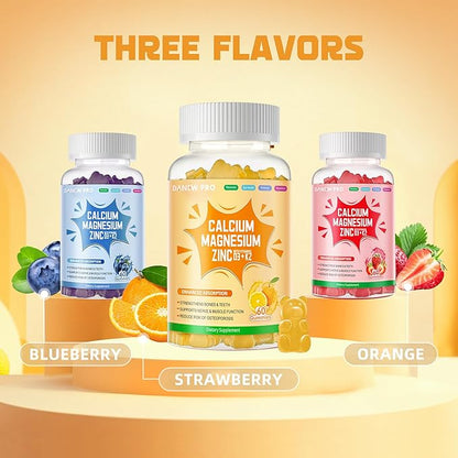 Calcium Magnesium Zinc Gummies with Vitamin D3 & K2 - High Potency Enhanced Absorption -120 Orange Gummies