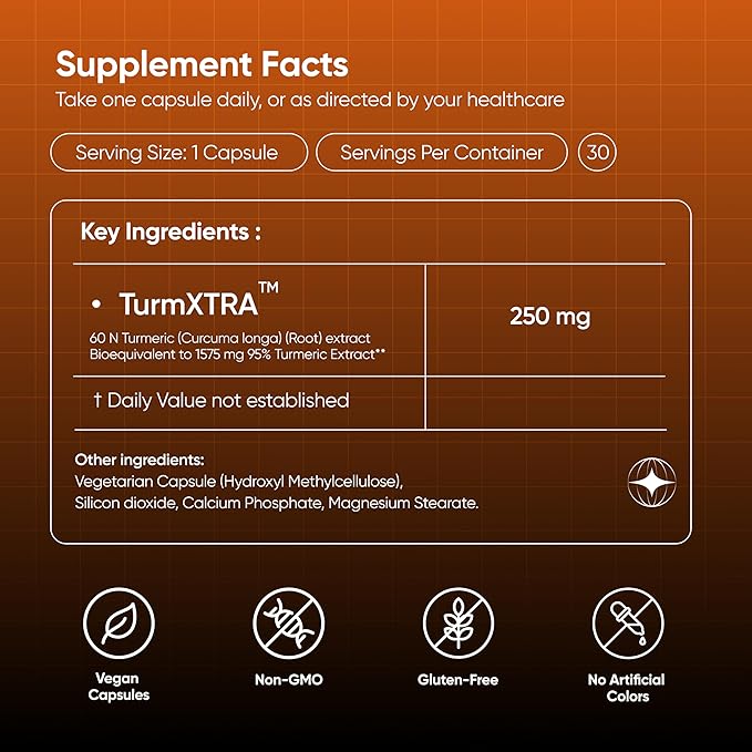 Turmeric Curcumin Supplement - 250 mg Curcumin High Absorption Formula for Natural Inflammation Support and Joint Comfort - 30 Capsules