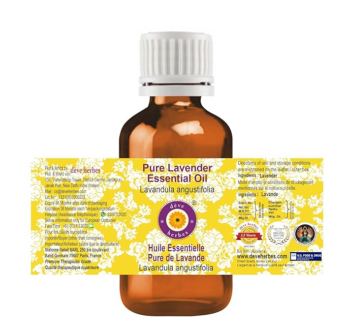 Deve Herbes Pure Lavender Essential Oil (Lavandula angustifolia) Steam Distilled 50ml (1.69 oz)
