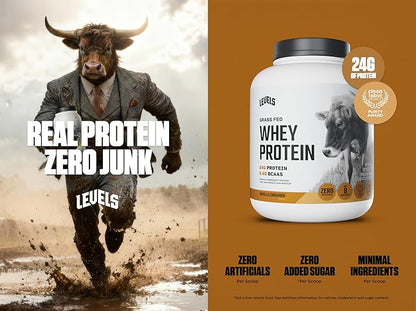 Levels Grass Fed Whey Protein Powder, No Artificials, 24G of Protein, Vanilla Cinnamon, 5LB