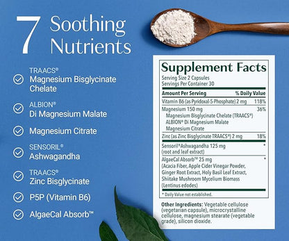 AlgaeCal Magnesium Relax™ - Chelated Magnesium with Ashwagandha for Sleep & Stress - Glycinate, Malate, Citrate - Sleep, Mood, & Cortisol Support (4 Months Supply)