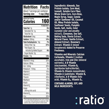 Ratio Trio Maple Almond Crunch Cereal, 10g Protein, Keto Friendly, 10.4 oz