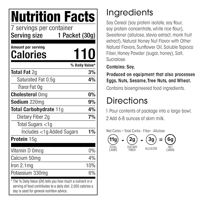 WonderSlim Protein Cereal, Honey Nut, Low Sugar, Gluten Free, Keto Friendly & Low Carb (7ct)