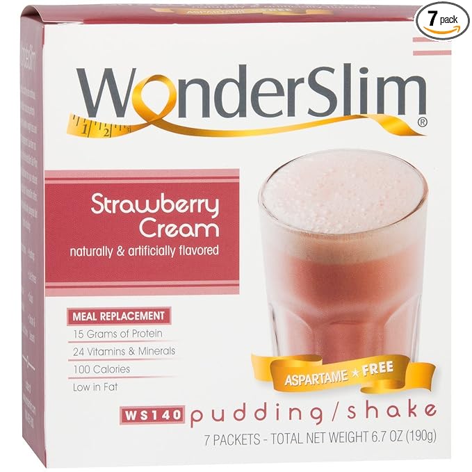 WonderSlim Meal Replacement Shake, Strawberry Cream, 15g Protein, 24 Vitamins & Minerals, Gluten Free (7ct)
