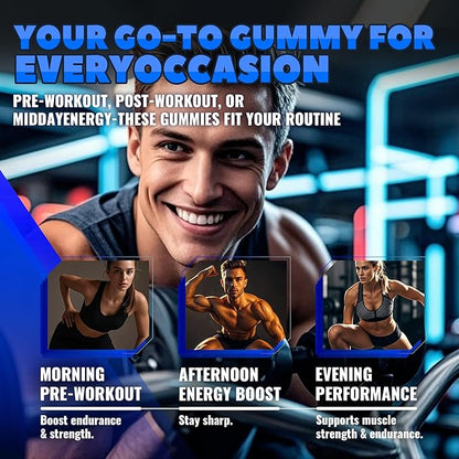 Creatine Monohydrate Gummies (5g) – Pre-Workout Energy & Muscle Growth Support for Men & Women | Blueberry Electrolyte Gummies (135 Count)